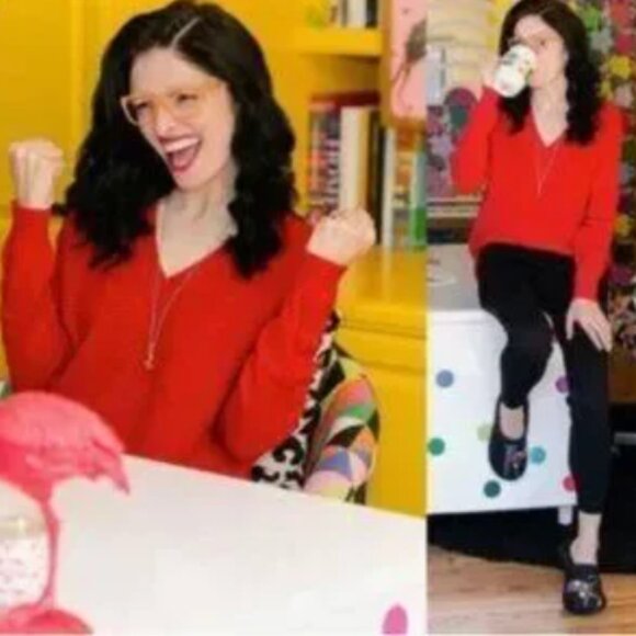 Cabi 3714 Red Standout Knit Pullover V-Neck  Sweater Medium - Picture 1 of 1